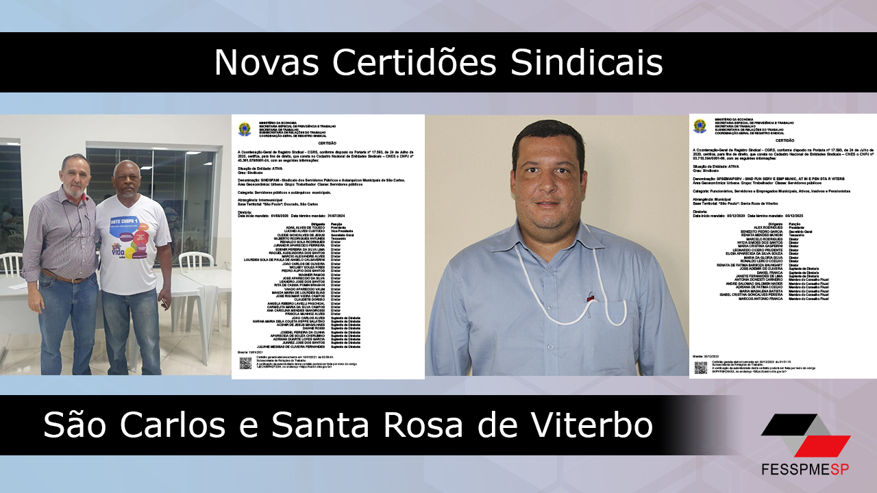 Duas novas certidões sindicais são garantidas pela assessoria FESSPMESP aos sindicatos filiados